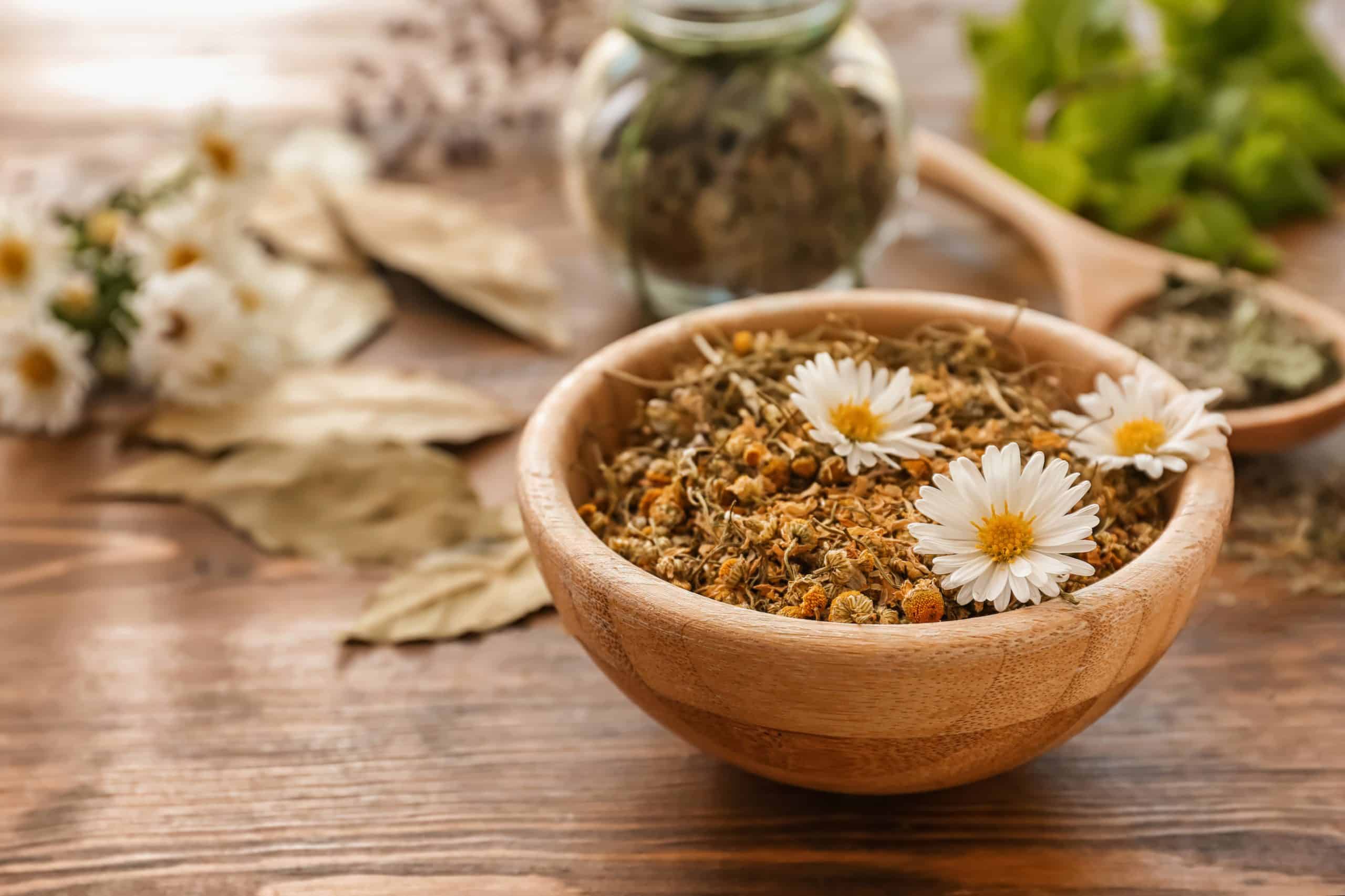 Dried Chamomile in a Bowl