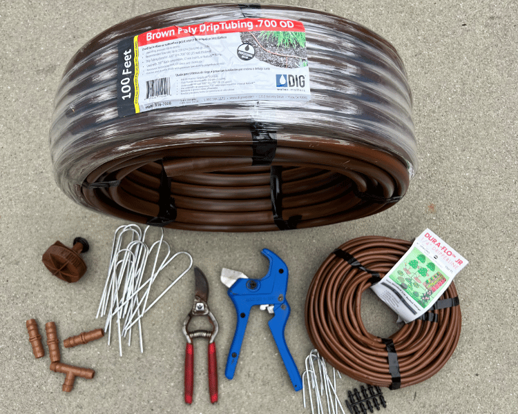 Tools and materials required to set up drip irrigation
