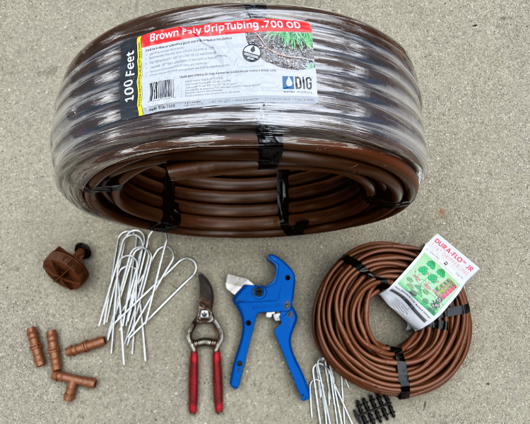 Tools and materials needed to set up drip irrigation