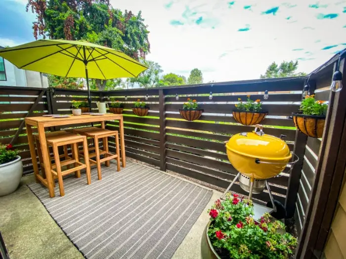 The fully decorated and furnished outdoor patio