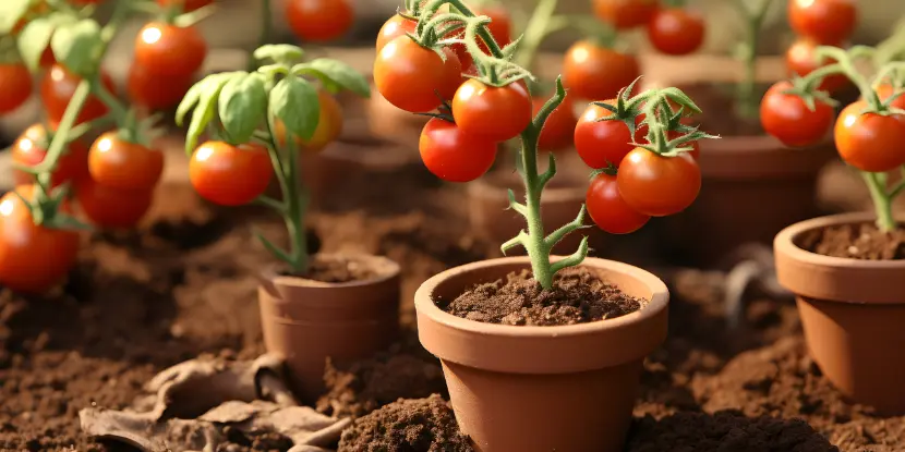 Cherry tomatoes planted in terra cotta pots