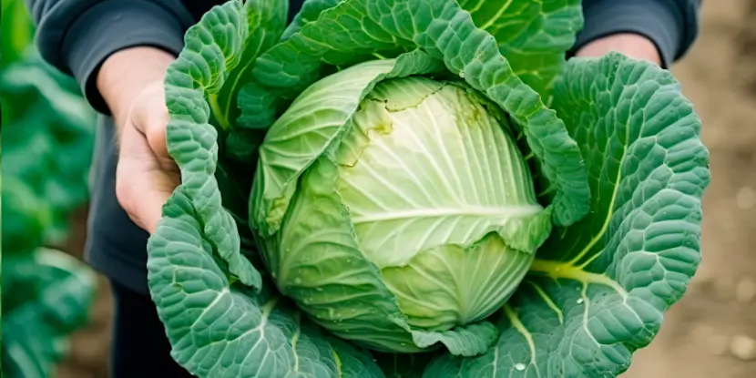 A harvested head of cabbage protected by outer leaves