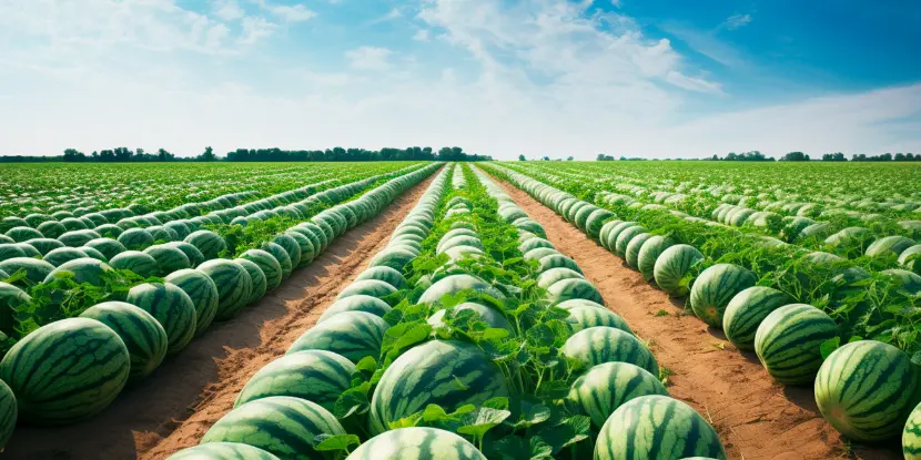 Commercially grown watermelons in the field