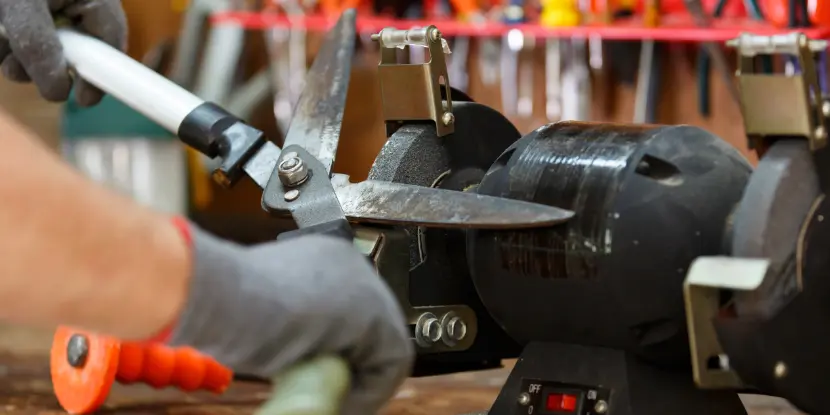 A power grinder can sharpen larger blades
