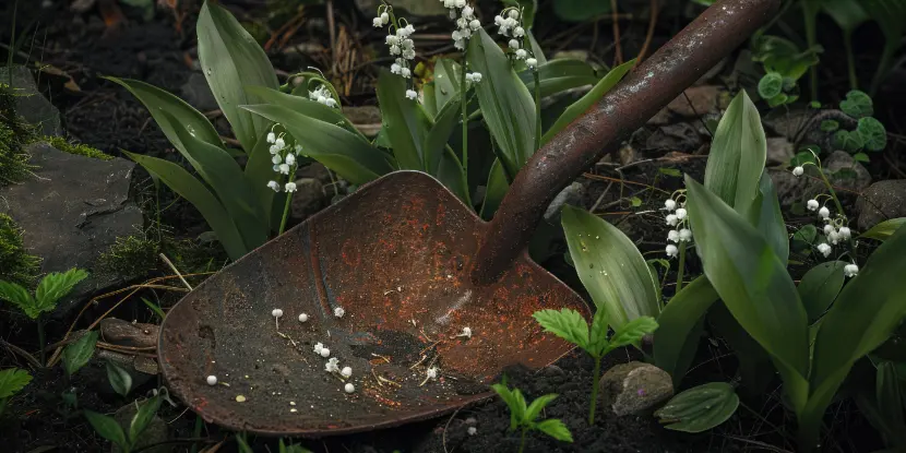 A rusty garden trowel