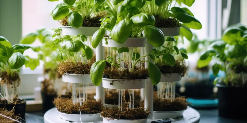 A space-saving tiered hydroponic garden