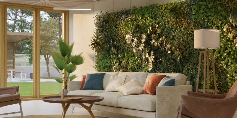 A vertical garden as a design element in a modern living room