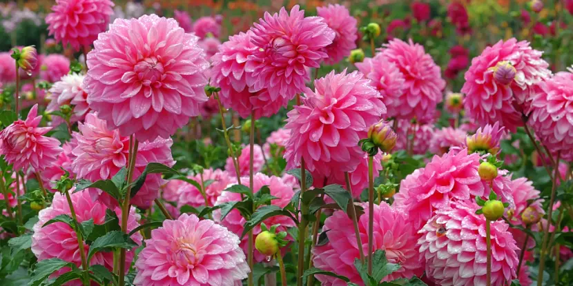 Pink dahlias in a garden