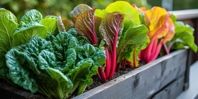 Swiss chard growing in a container