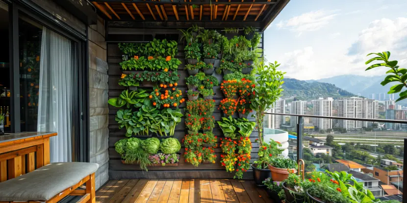 A vertical garden in an urban setting