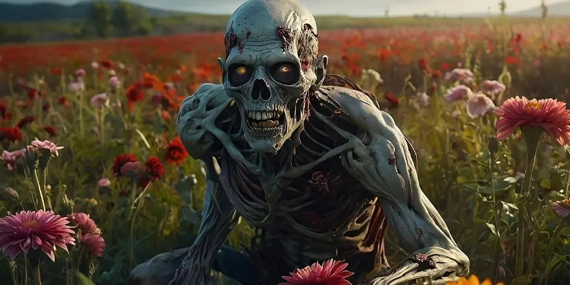 Zombie in a field of flowers