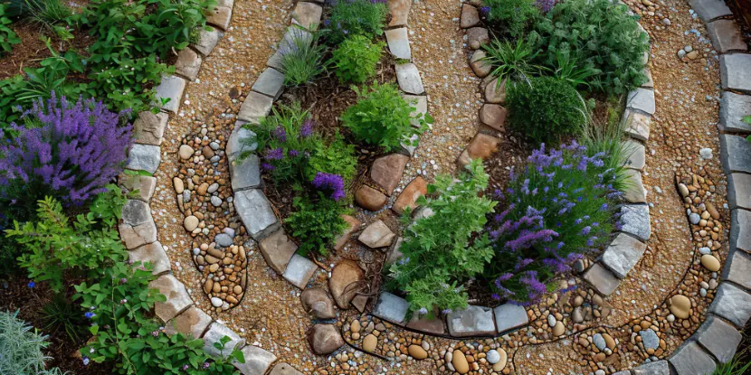 A lovely meandering gravel path with stone borders