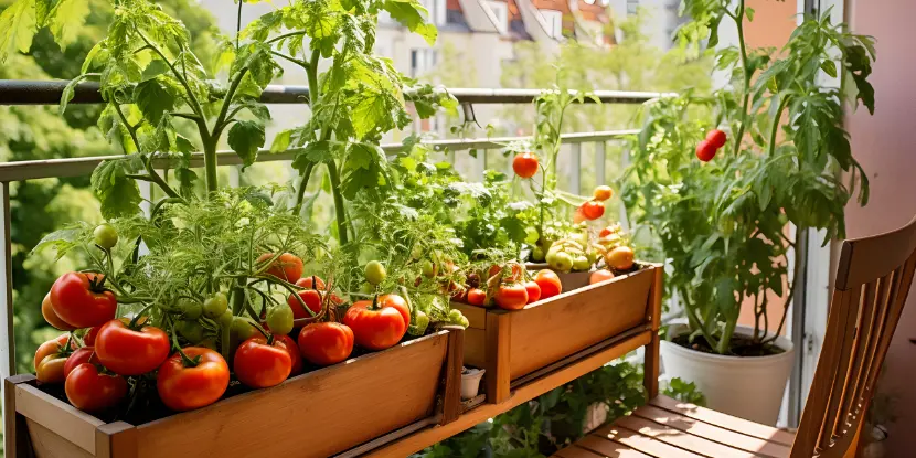 Healthy tomato plants growing on a balcony
