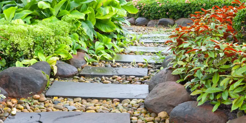 An elegant slate and rock pathway