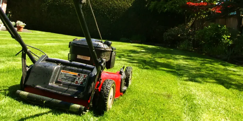 Mowing the lawn with a power mower