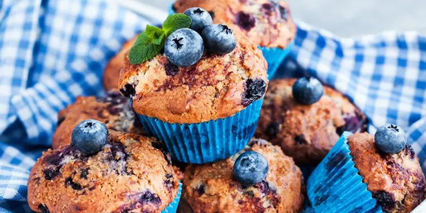 Blueberry muffins in a basket