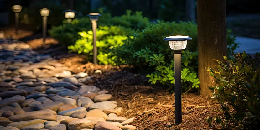 Solar lights lining a pathway