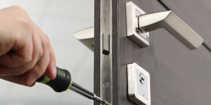 Securing a lock plate on a door