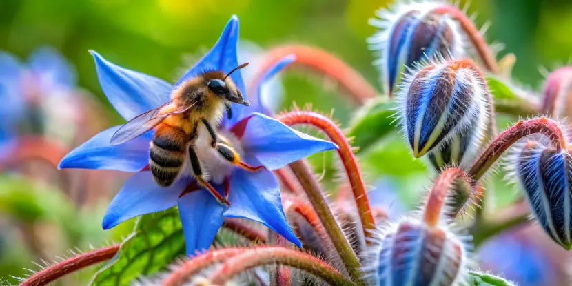 A bee pollinating a borage flower