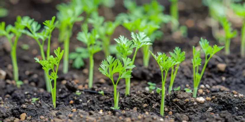 Carrot seedlings in the garden