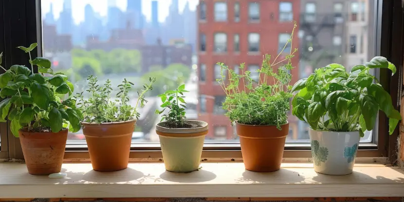 Plants on a sunny window sill