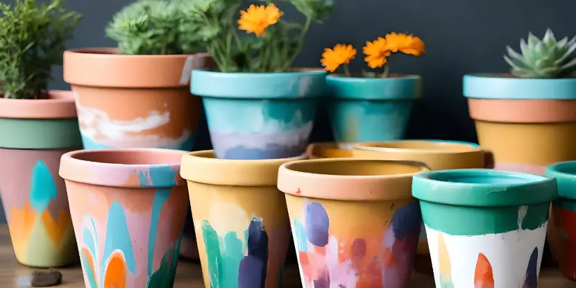 Painted pots with flowers