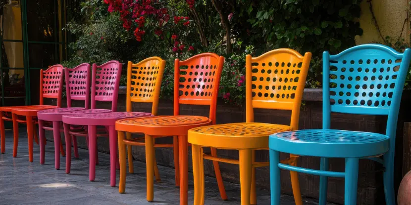 Freshly painted plastic chairs