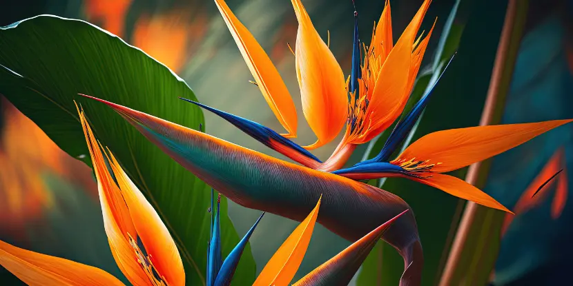 The stunning bright orange bloom of a bird of paradise plant