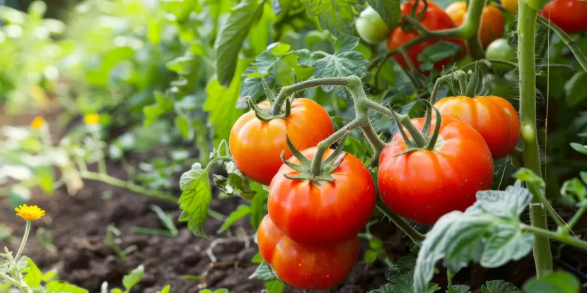 Ripe tomatoes in the garden