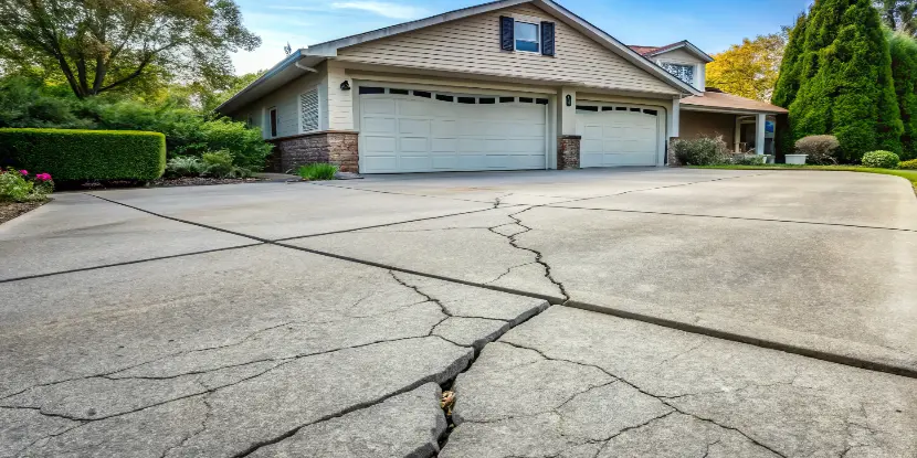 A badly cracked concrete driveway