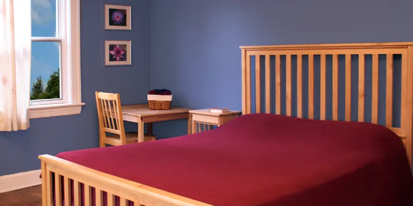 Bedroom with lavender walls