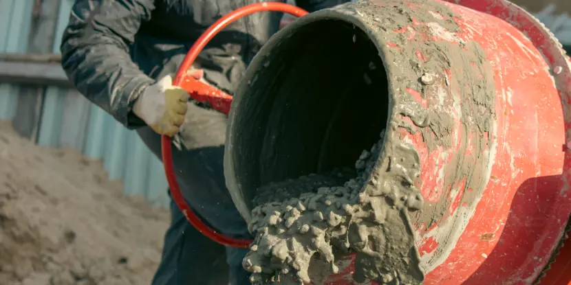 A man pouring concrete from a mixer