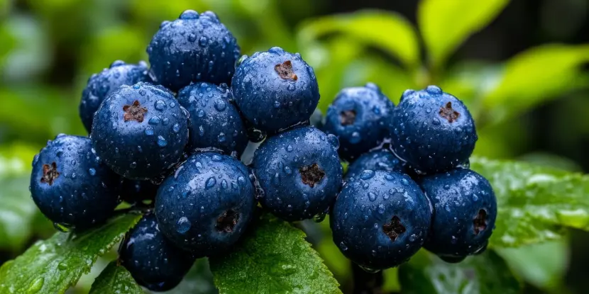 Saskatoon bush with ripe fruit