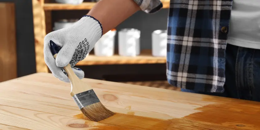 A man applying stain with a brush