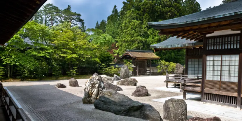 Traditional Zen garden with boulders and gravel only