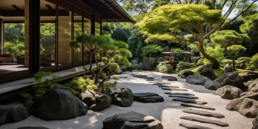 A gravel Zen garden with paving stones