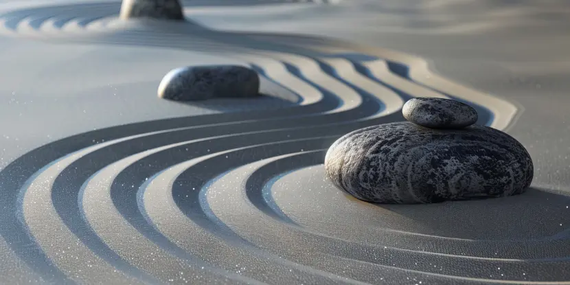 Patterns in the sand made by a rake with widely spaced teeth