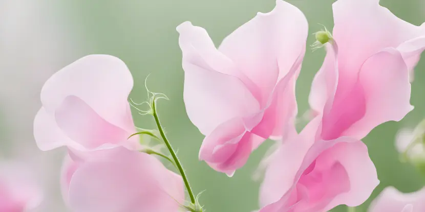 Pink sweet pea flowers with delicate petals and tendrils