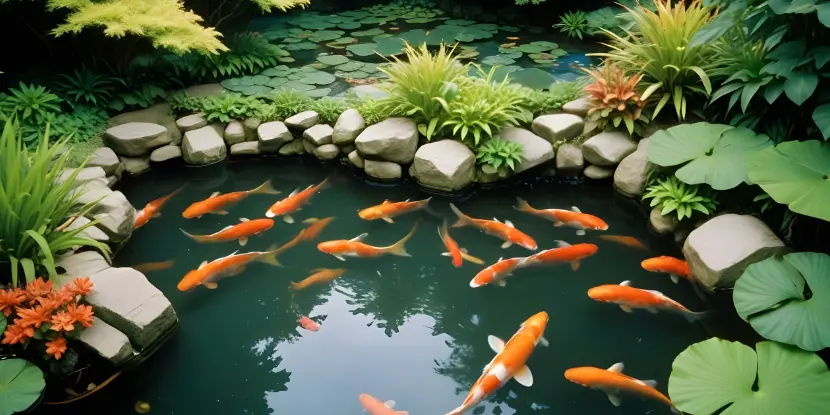 A fish pond in a Japanese garden