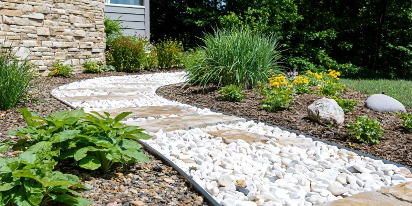 Metal edging lining a walkway