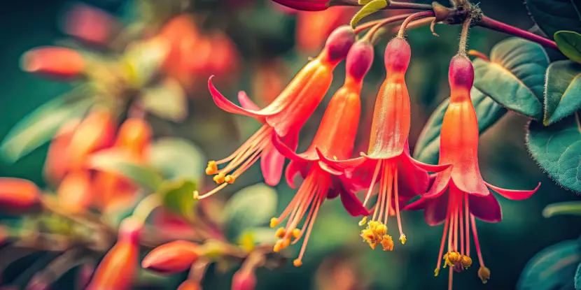 Bell-shaped California Fuchsia flowers