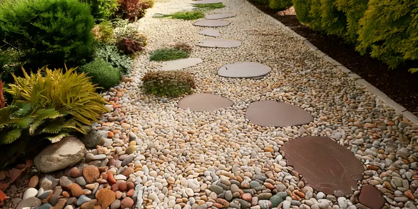 Pebble pathway with stepping stones