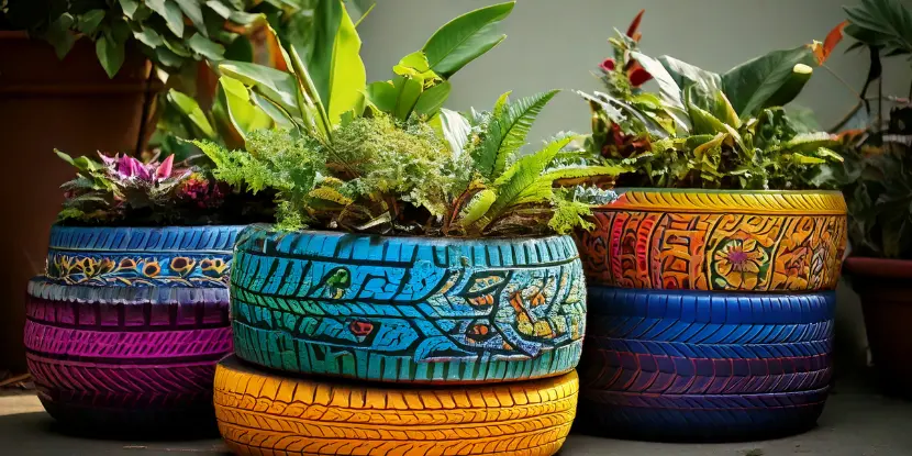 Painted tire planters