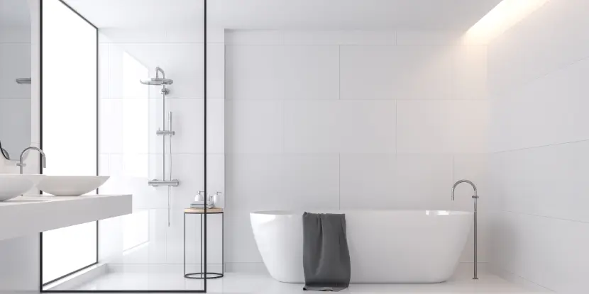 A modern bathroom with a sleek, minimalist look