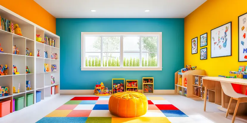 A brightly painted playroom