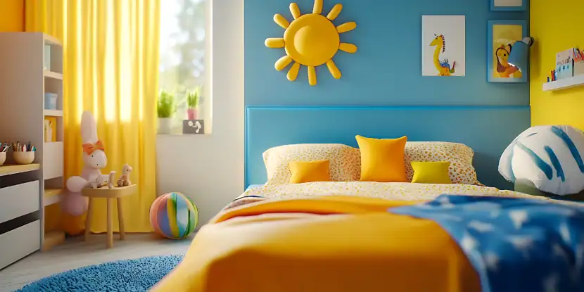 A brightly painted children's bedroom