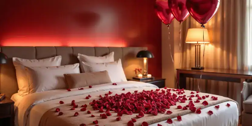 A red bedroom with red accents