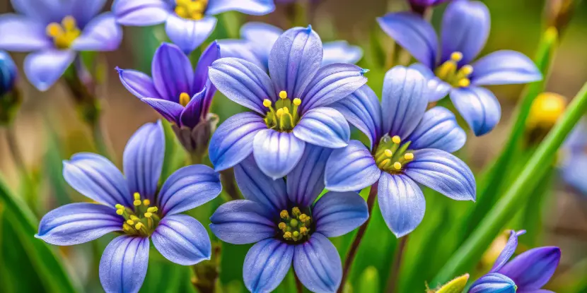 Blue-eyed grass flowers