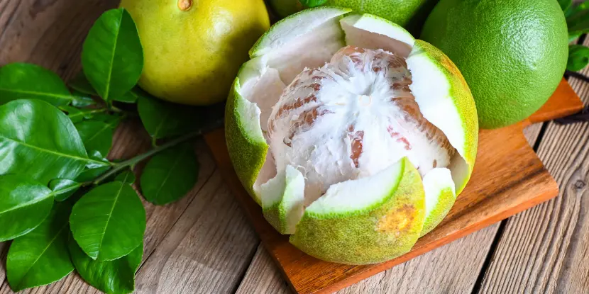A peeled pomelo fruit