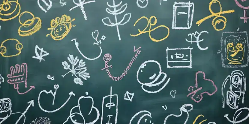 Various doodles on a chalkboard surface